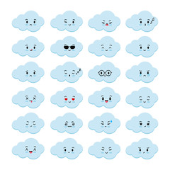 Clouds emoji icons vector set isolated on white background.
