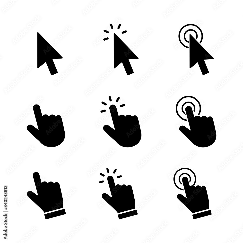 Poster cursor icons set, hand cursor sign, click icon vector design