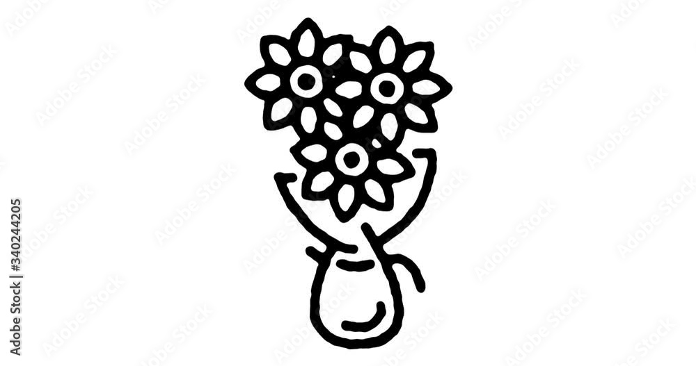 Poster hand drawn line icon animation for flower bouquet to use as video design element. minimalistic symbo