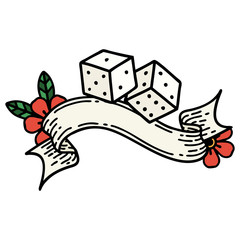tattoo with banner of lucky dice