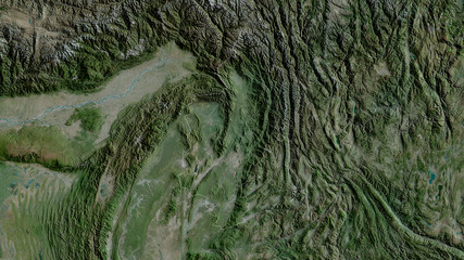 Kachin, Myanmar - outlined. Satellite