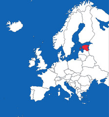 Estonia highlighted on europe map. Blue sea background. Perfect for Business concepts, backgrounds, backdrop, sticker, chart, presentation and wallpaper.