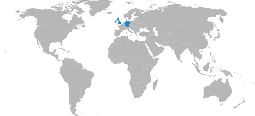 United kingdom, germany countries highlighted on world map. Business concepts, diplomatic, trade, transport relations.