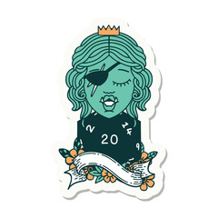 orc rogue character with natural twenty dice roll sticker