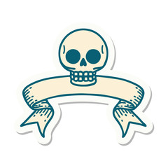 tattoo sticker with banner of a skull