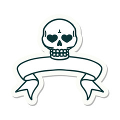 tattoo sticker with banner of a skull