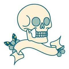 tattoo with banner of a skull
