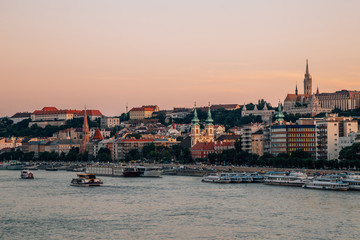 Night of Buda castle district and Danube river in Budapest, Hungary