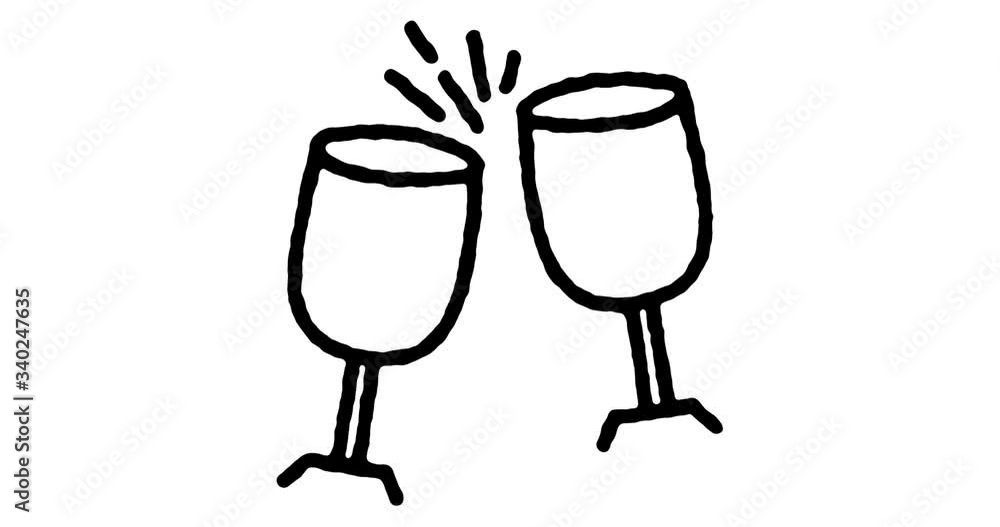 Poster hand drawn line icon animation for drink a toast to use as video design element. minimalistic symbol
