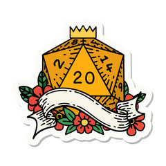 natural twenty D20 dice roll sticker