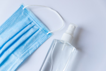 Coronavirus corona virus prevention travel surgical masks and hand sanitizer gel for hand hygiene...