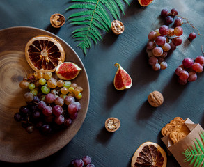 Figs, grapes healthy vegetarian lunch