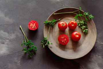Tomatoes and parsley  for diet  vegetarian vitamin dinner