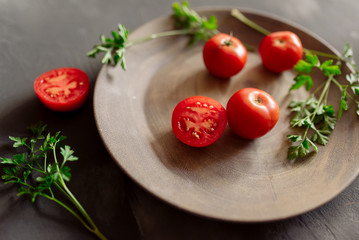 Tomatoes and parsley  for diet  vegetarian vitamin dinner