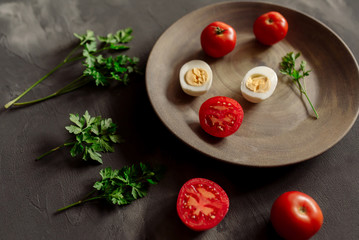 Tomatoes and eggs for diet  vegetarian vitamin dinner
