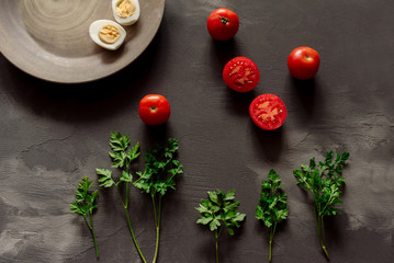 Tomatoes and eggs for diet  vegetarian vitamin dinner