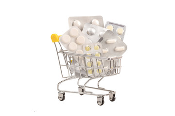 Mini shopping cart with pills and tablets