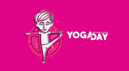 Boy practicing yoga pose, 21st june international yoga day, vector