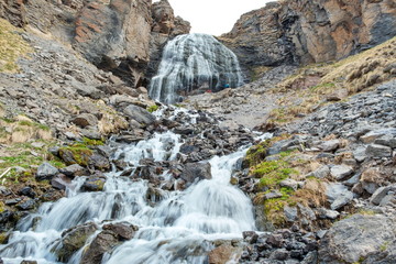 Waterfall "Maiden braids." Elbrus region. 