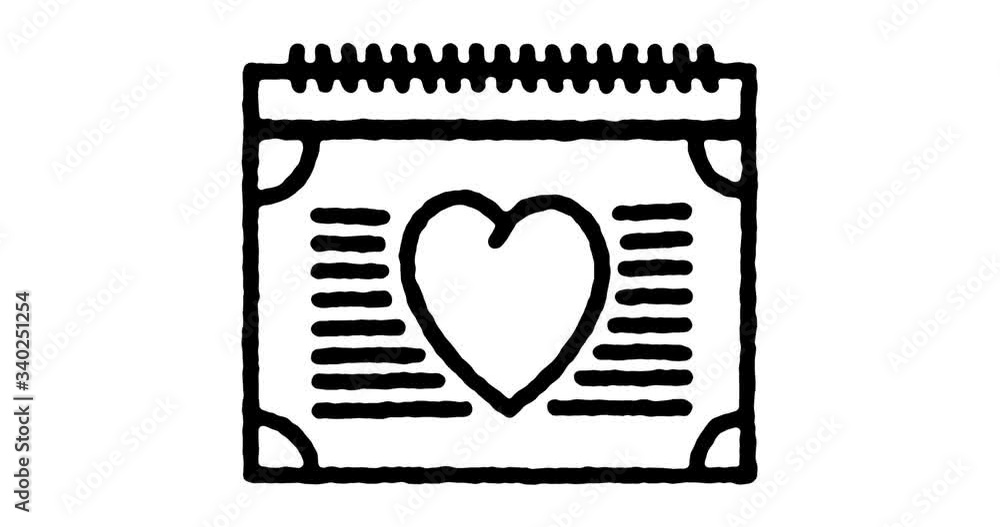 Poster hand drawn line icon animation for wedding anniversary to use as video design element. minimalistic 