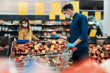 customers wearing protective masks keep their distance during the quarantine period