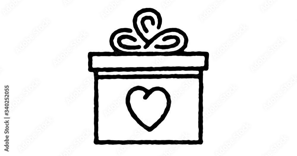 Poster hand drawn line icon animation for gift shop to use as video design element. minimalistic symbol mad