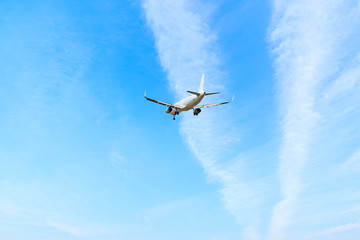 Commercial airplane flying in the sky,travel concept.