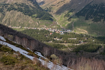 Fototapeta na wymiar Terskol. Elbrus region. View from Cheget mountain.