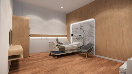 3d rendering. Interior hospital modern design . Row of empty hospital beds and various first aid medical equipment in empty emergency room Medical practice concept.4k