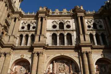 Fototapeta na wymiar View on the baroque fassade of the religious and city landmark, the Cathedral of Malaga; Spain, Europe 
