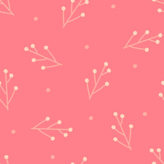 Light-pink simple branches on pink background: floral abstract seamless pattern, vector graphics.