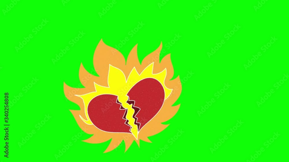 Poster broken heart hand drawn green screen. floating loop animation