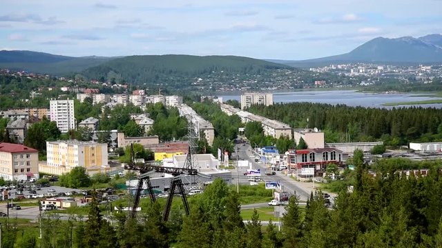 Panorama of the city of Zlatoust view from the bell tower