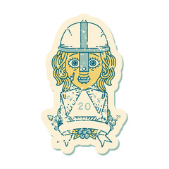 half orc fighter with natural twenty dice roll illustration