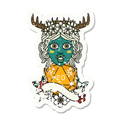 half orc druid character with natural 20 dice roll illustration