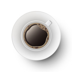 Cup of black coffee. Realistic top-view vector illustration.