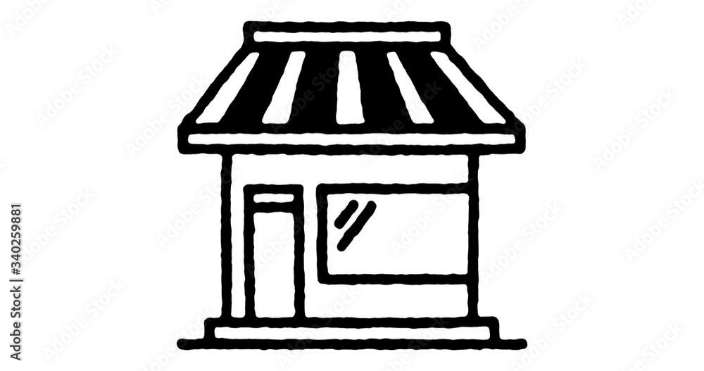 Poster hand drawn line icon animation for retail shop to use as video design element. minimalistic symbol m