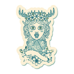 elf druid with natural twenty dice roll illustration