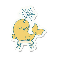 sticker of tattoo style happy narwhal © lineartestpilot