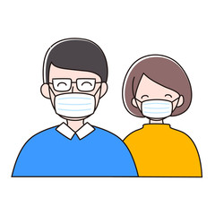 マスクをつけている男女　夫婦