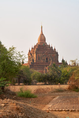 Ancient Sulamani temple at sunset in old Bagan in Myanmar, Burma.