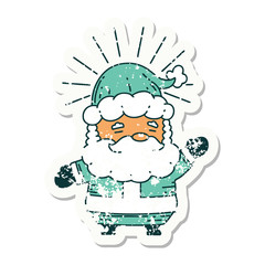 grunge sticker of tattoo style santa claus christmas character