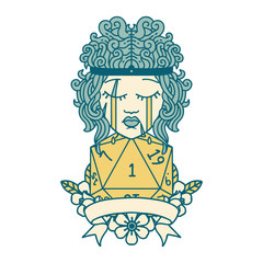 crying human barbarian with natural one roll illustration