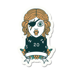 human rogue with natural 20 dice roll sticker