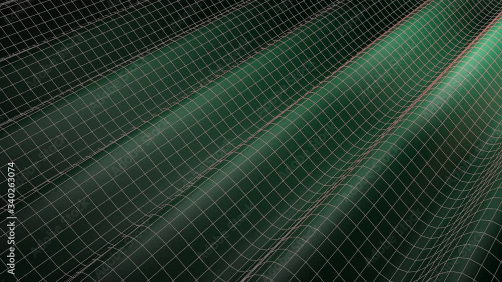 Poster a green surface with a red grid over it, is waving in shadows and llights - 3d rendering video clip
