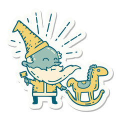 sticker of tattoo style santa claus christmas character making toy