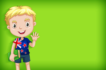 Background template with plain color wall and happy boy
