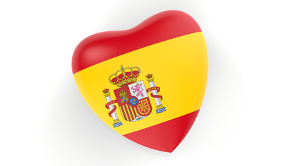 flag of spain isolated in heart on white background, 3d rendering