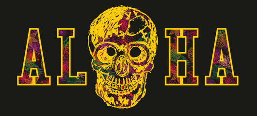 Aloha and skull tshirt print and embroidery graphic design vector art © a1vector