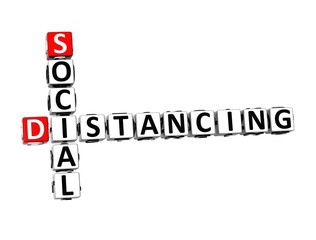Social Distancing. Coronavirus COVID-19. 3D red-white crossword puzzle on white background.